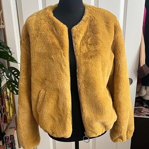 Women's Mustard Faux Fur Jacket